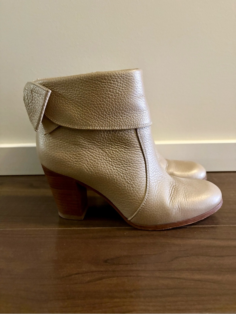 Kate Spade Women’s Fold-Over Leather Ankle Boots in champagne leather